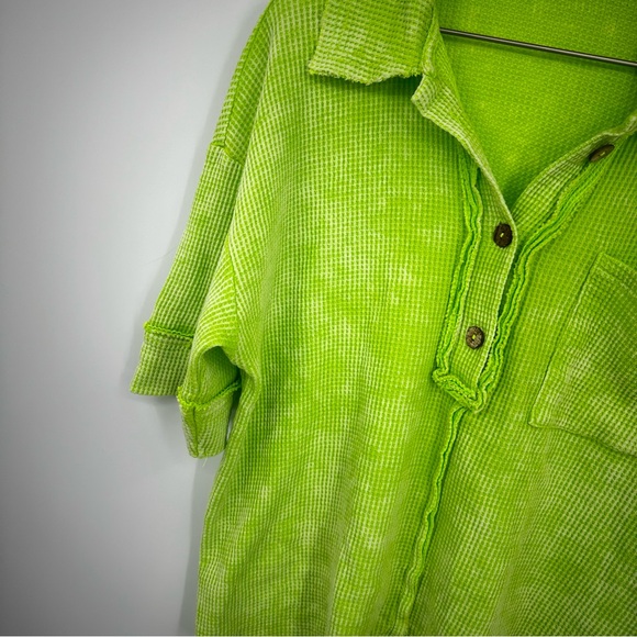 Bibi Green Thermal Button Up Shirt Size Medium Coastal Grandma - Picture 4 of 8